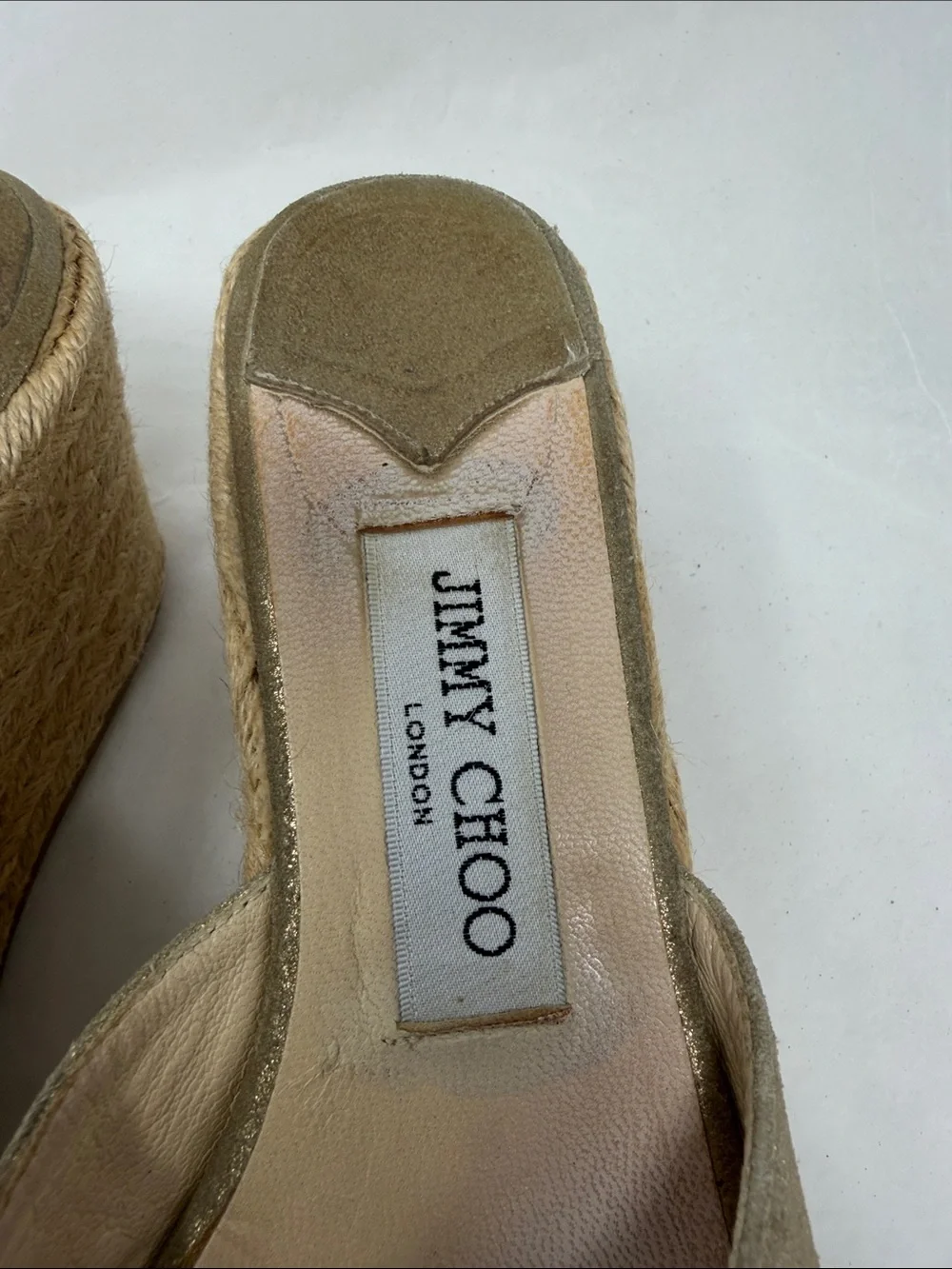 Jimmy Choo Gold Metallic Espadrille Wedge Sandals Size 38